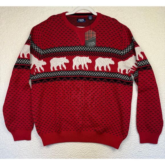 NWT Chaps Sweater Fair Isle‎ Polar Bear All Over Design Crew Neck Pullover XL - Picture 1 of 8